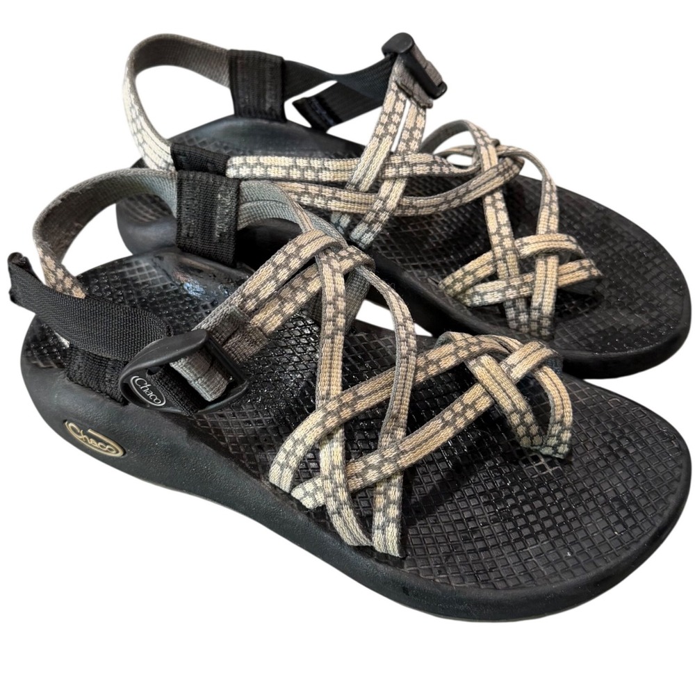 Chaco Z/Cloud 2 Womens Size 7 Sandals Toe Loop Vibram Sole Gray Black Strappy